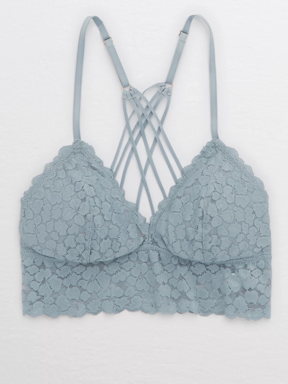 Aerie Light Blue Animal Print Lace Strappy Longline Bralette Size Small